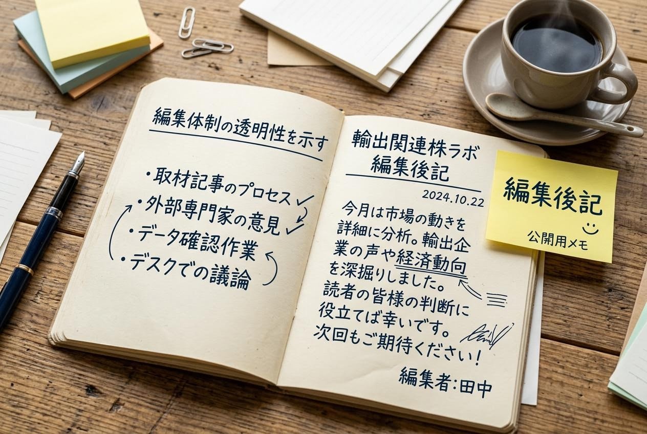 編集者の手書きノート、輸出関連株ラボ編集後記
