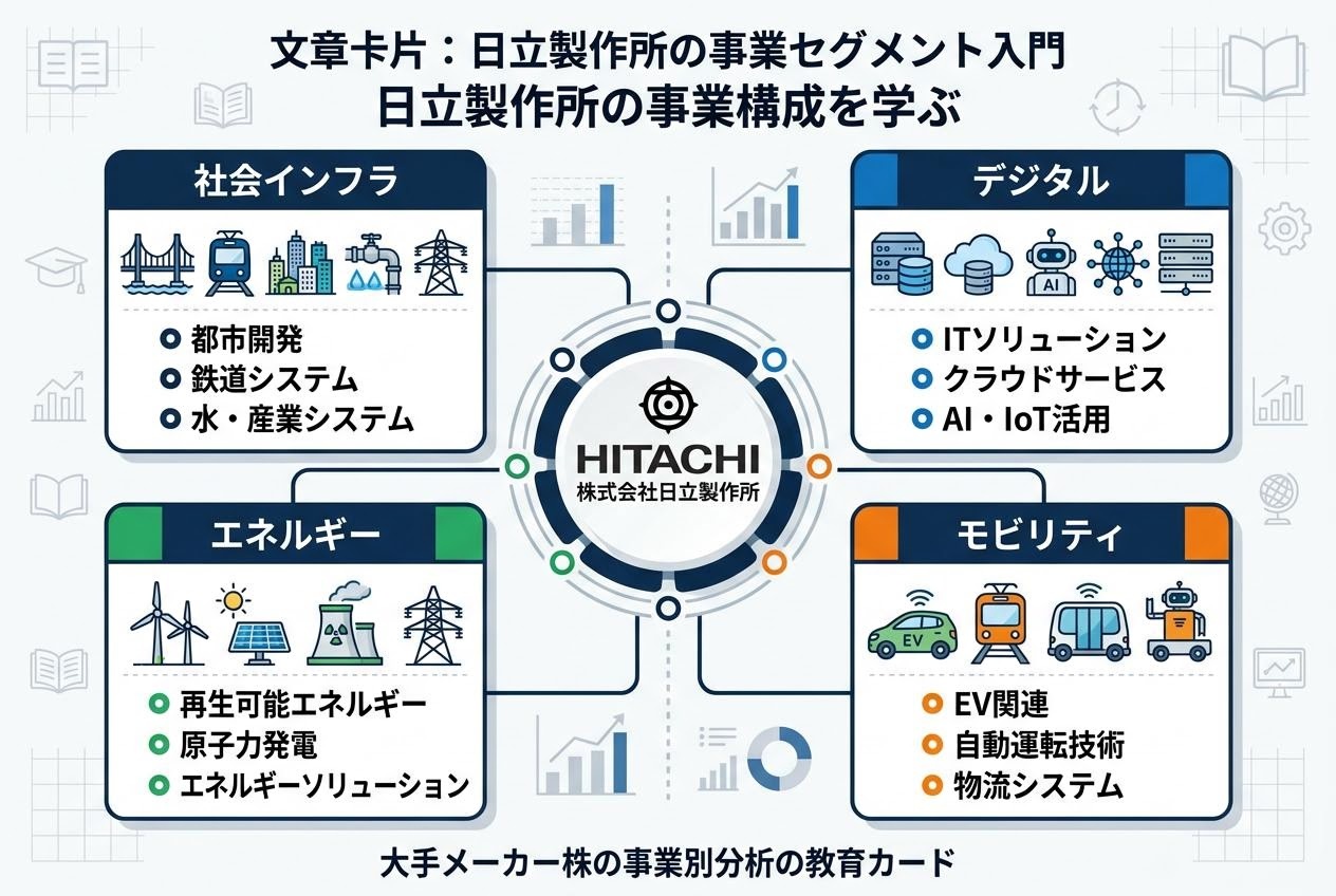 複数事業セグメントを示す構造図、日立製作所の事業構成を学ぶ