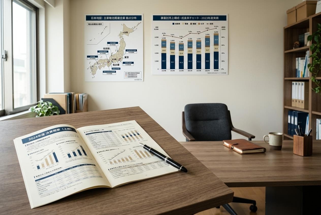 輸出関連株ラボの研究ルーム、決算資料と日本の事業地図
